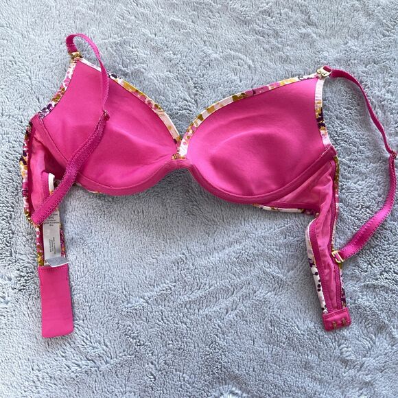 Victorias Secret The Miracle Push Up Bra Pink Purple Floral Underwire Womens 34B - Picture 3 of 5